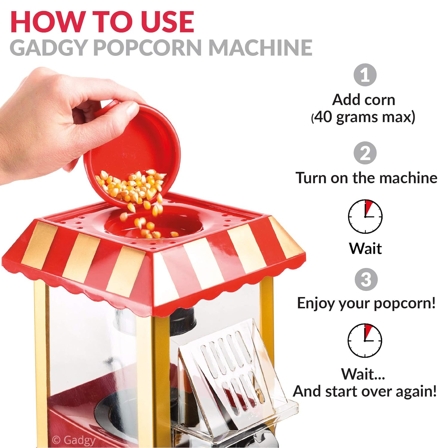 Gadgy Vintage Palomitero | Maquina de Palomitas | Aire Caliente Sin Grasa Aceita