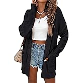 Amarmia Women's Long Sleeve Lightweight Cardigan Sweaters Open Front Summer Spring Drop Shoulder Cardigan with Double Pockets