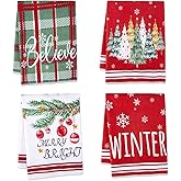 AHDSGJH 4Pcs Christmas Kitchen Towels Red and Green Xmas Tree Plaid Design, Absorbent Christmas Hand Towels for Bathroom Kitchen Housewarming Home Festive Farmhouse Dish Towels Decoration Gifts