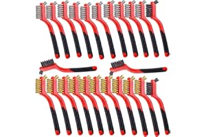 BEBORIN Wire Scratch Brush Set Soft Grip for Rust, Dirt & Paint Scrubbing with Deep Cleaning (24, 24PCS - 10PCS Stainless Steel Wire 10PCS Brass Wire and 4PCS Nylon Wire)