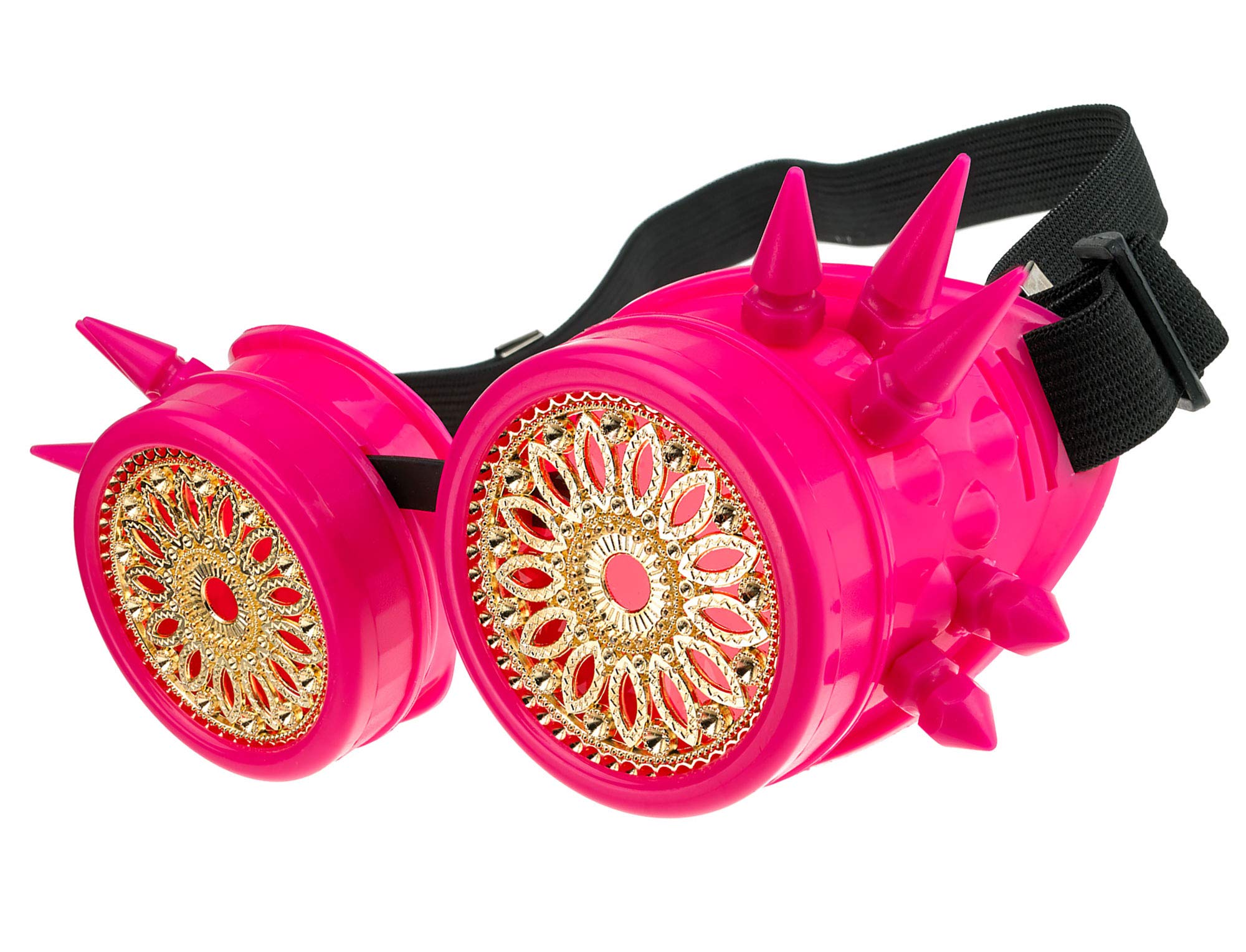 Welding Cyber Goggles With Spikes Steampunk Goth Cosplay Sunglasses Round Glasses Party Fancy Dress MFAZ Morefaz Ltd (Pink Spikes Design)