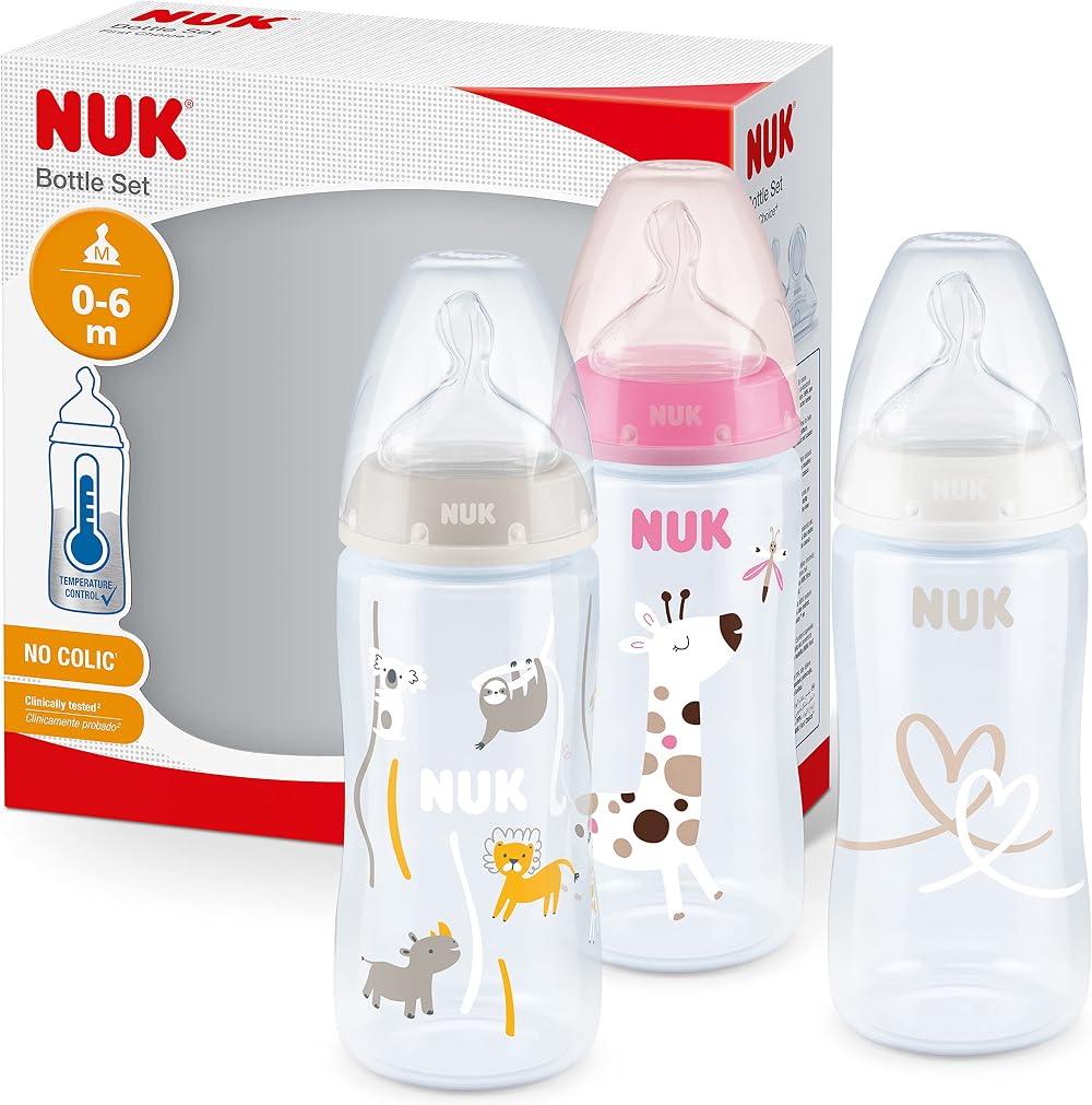 NUK First Choice+ Baby Bottles Set 0-6M 300ml Pink Giraffe 3 Count