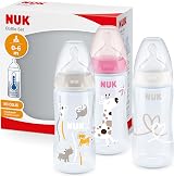 NUK First Choice+ Baby Bottles Set 0-6M 300ml Pink Giraffe 3 Count