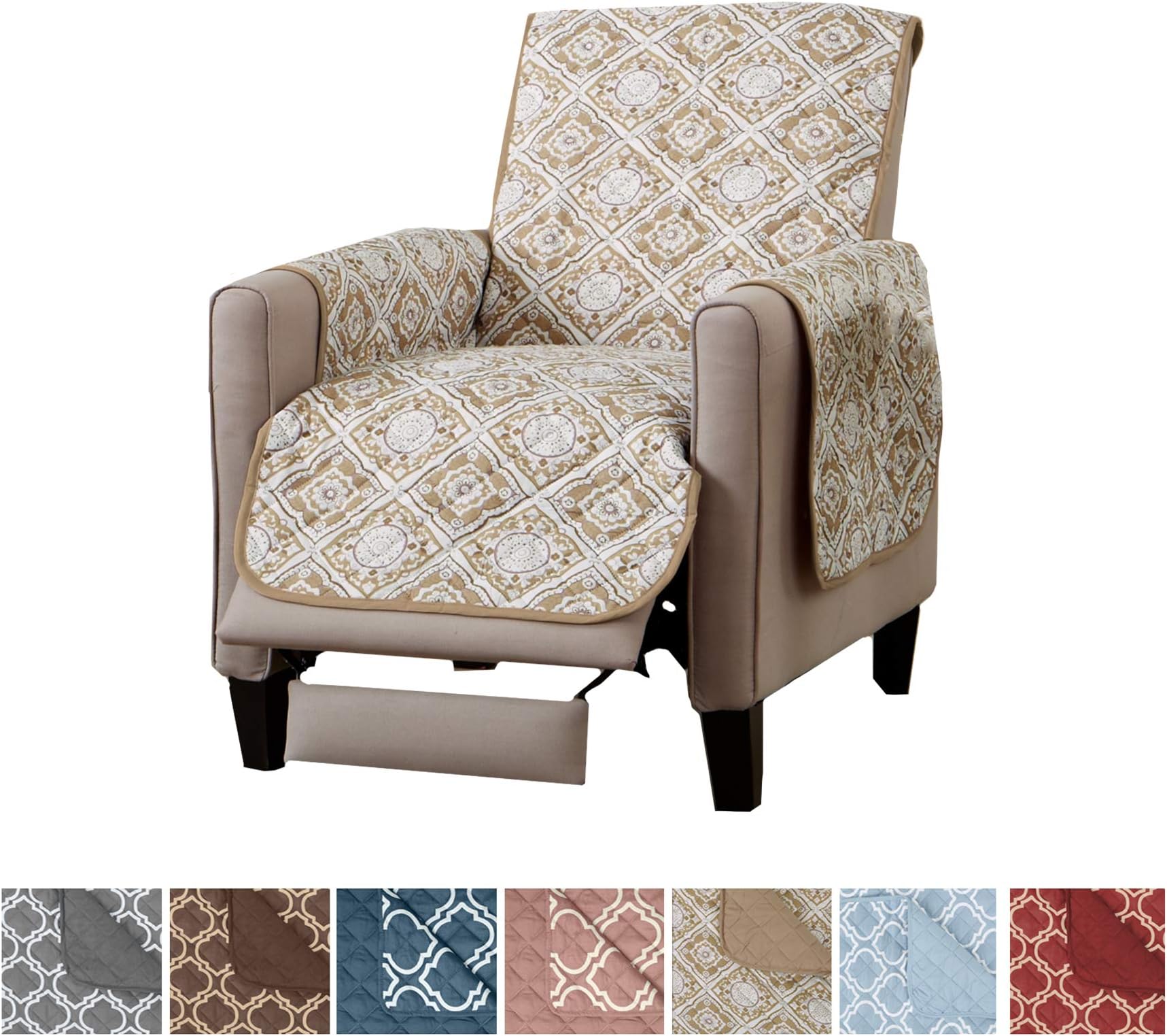 Home Fashion Designs Reversible Recliner Cover for Living Room. Oversized, Recliner Furniture Protector with Secure Straps. Recliner Cover for Dogs, Protect from Kids and Pets. (26" Recliner, Taupe)