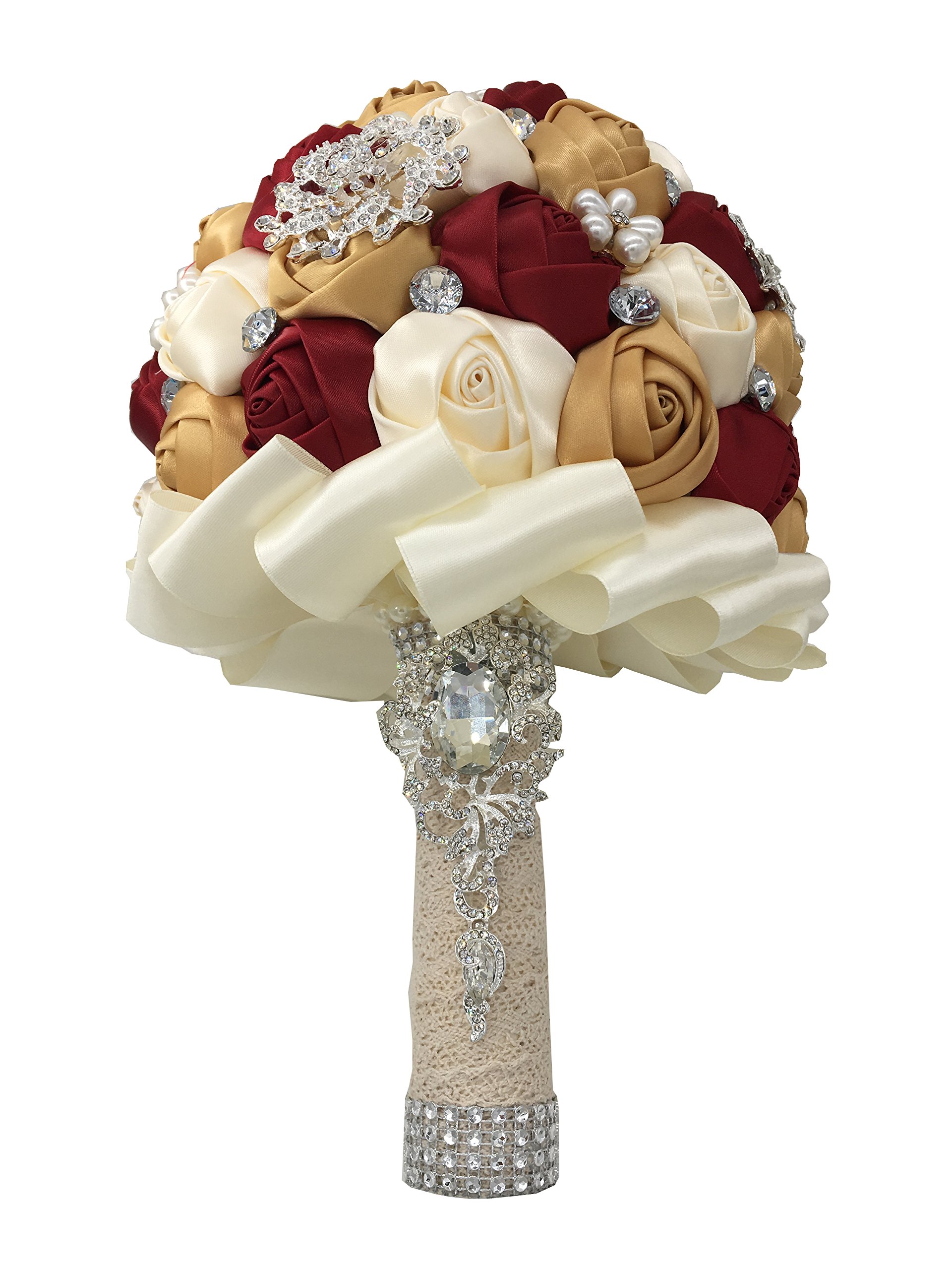 Jackcsale Wedding Bride Bridal Bouquet Brooch Bouquet Bridesmaid Valentine's Day Bouquet Confession (D453 Wine red+Golden)