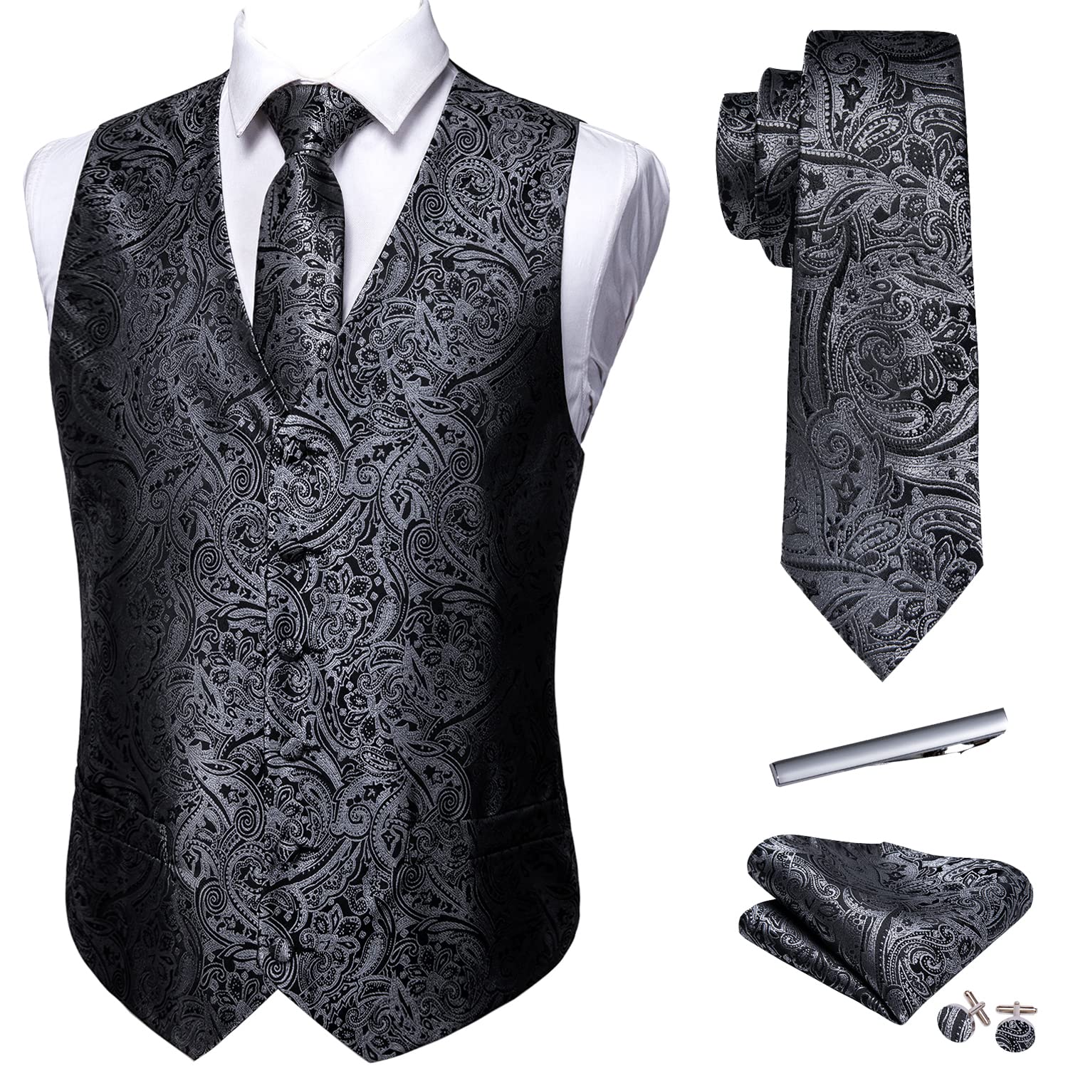 Barry.Wang Formal Men Dress Vest Matched Paisley
