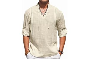 EDITCOZY Men's Cotton Linen Shirt Drawstring Tops Viking Pirate Renaissance Costume Medieval
