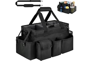 Cleaning Caddy Bag,Large Cleaning Supplies Organizer with Handle for Housekeepers, Black
