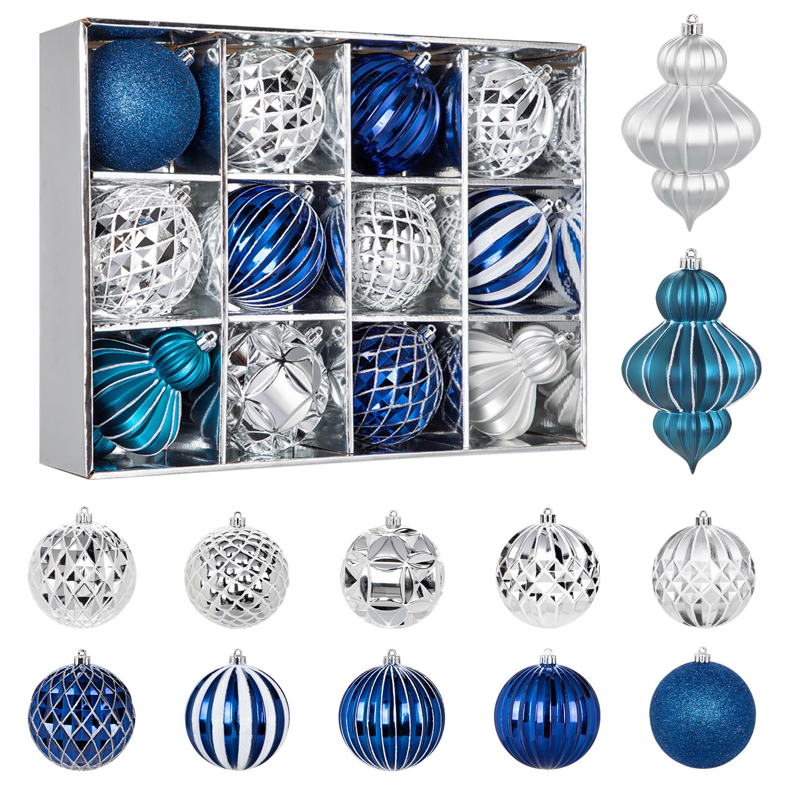 Photo 1 of 4" Christmas Ball Ornaments Set 12PCS Large Shatterproof Plastic Ornaments Christmas Tree Ball Hanging Ornaments for Xmas Tree Wedding Party Holiday Decorations - Silver, Blue