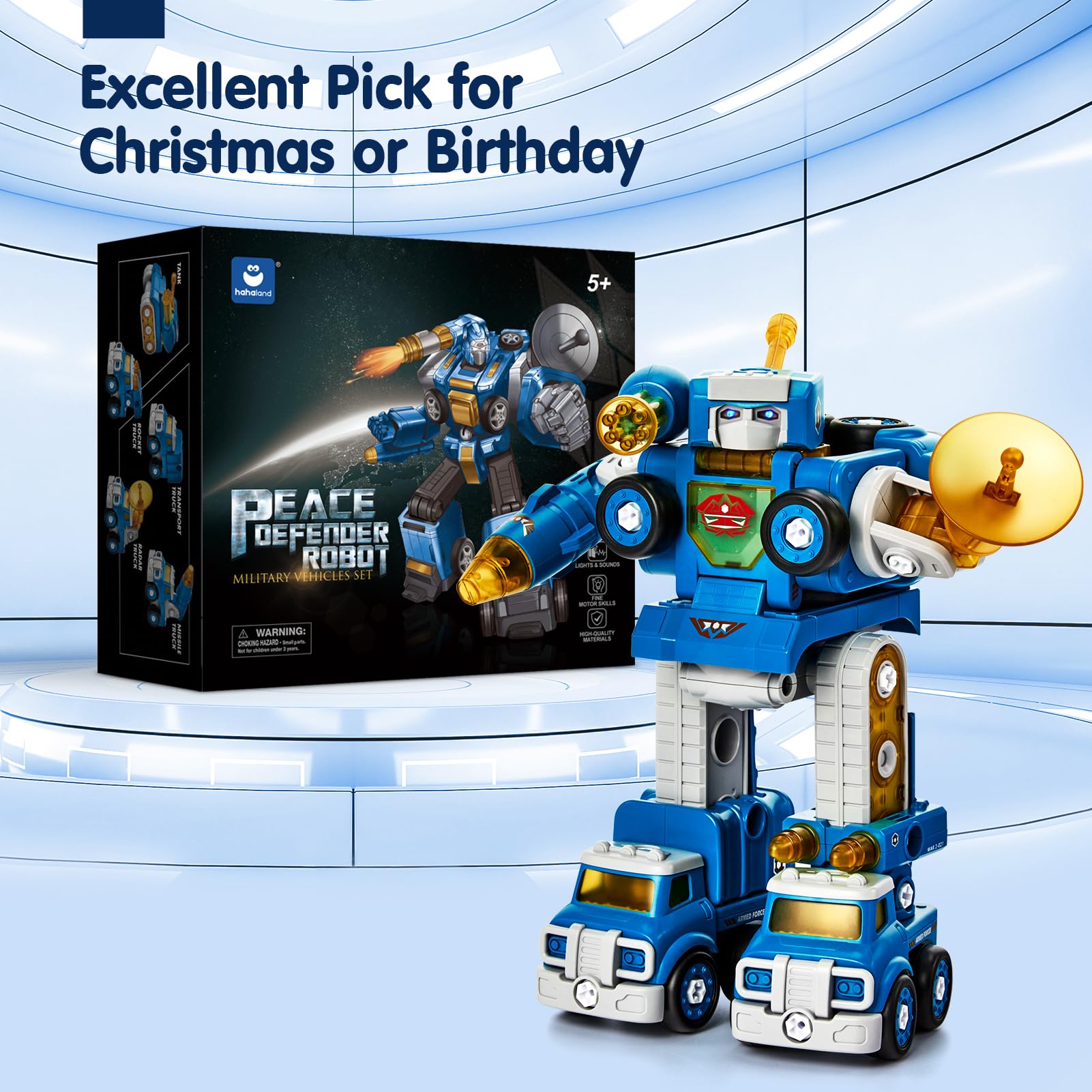 hahaland 5 Year Old Boy Birthday Gift - STEM Toys for Ages 5-7, Toy for 5 6 Year Old Boy, 5 in 1 Building Take Apart Trucks Transform to Robot, Boys Toys Stocking Stuffers for Kids Christmas Ages 5-8