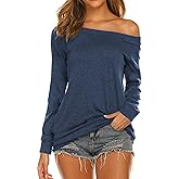Halife Women's Long Sleeve Boat Neck Off Shoulder Blouse Tops