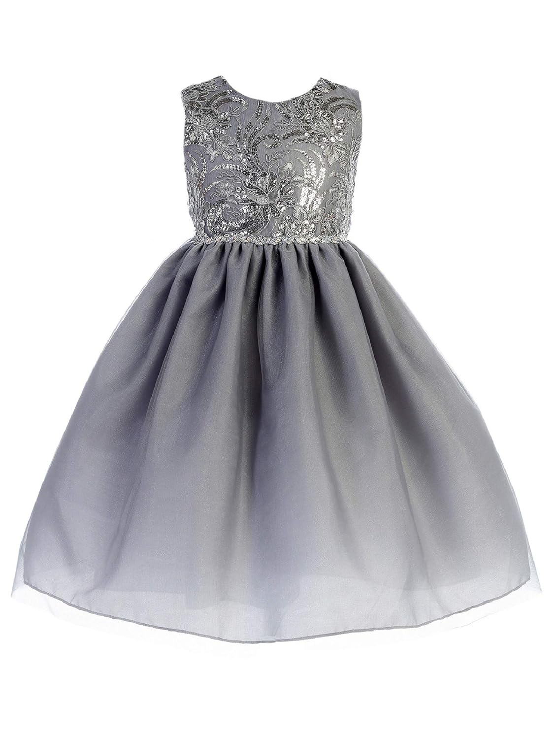silver sequin flower girl dress