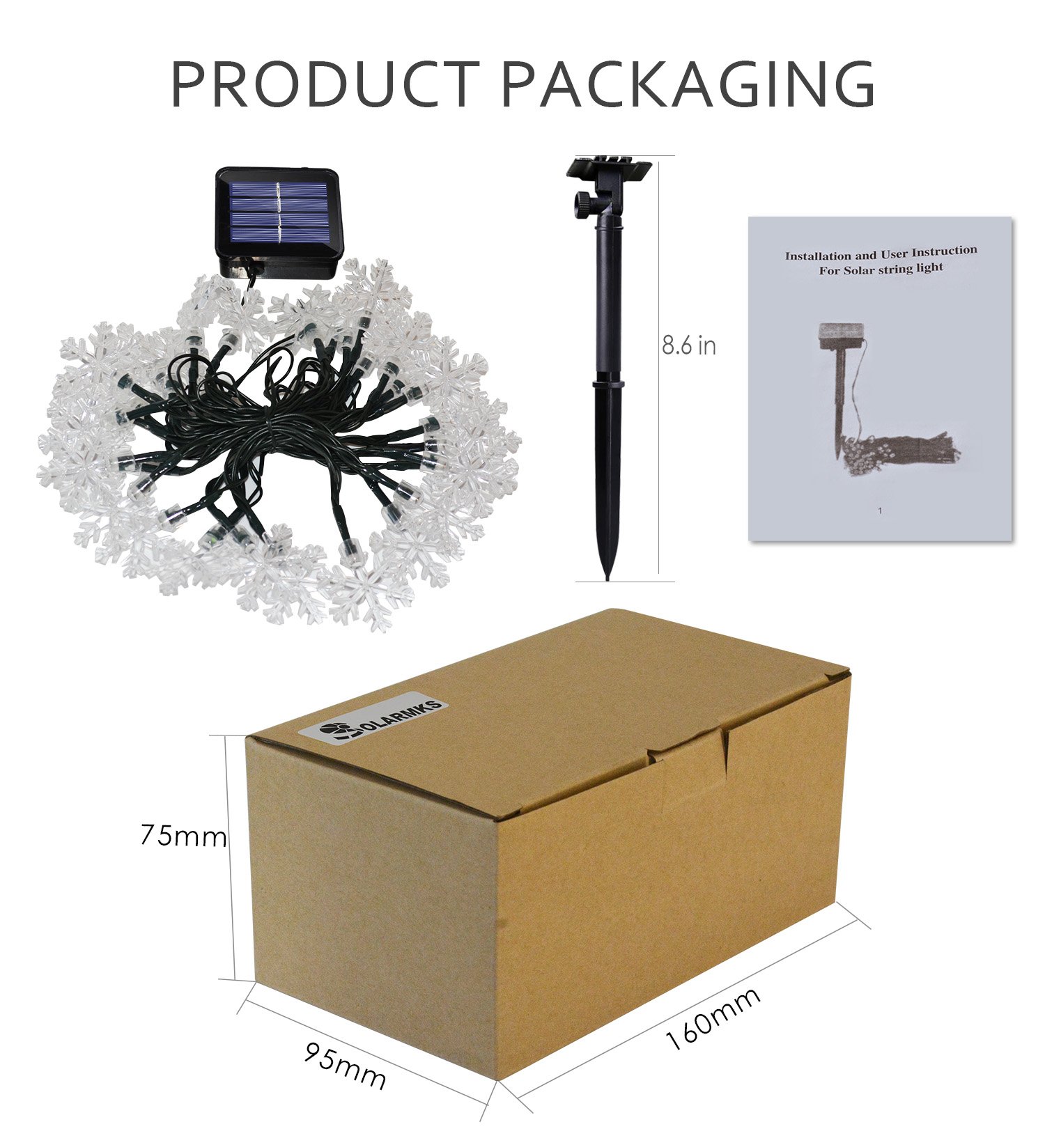 Solar String Lights - Solarmks 8 Mode 20ft 30 LED Fairy String Lights Outdoor Garden Light for Christmas - Colorful Snowflake