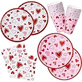 YY 100 Valentine's Paper Plates Napkins and Cups Set Disposable Dinnerware for Happy Valentine's Day