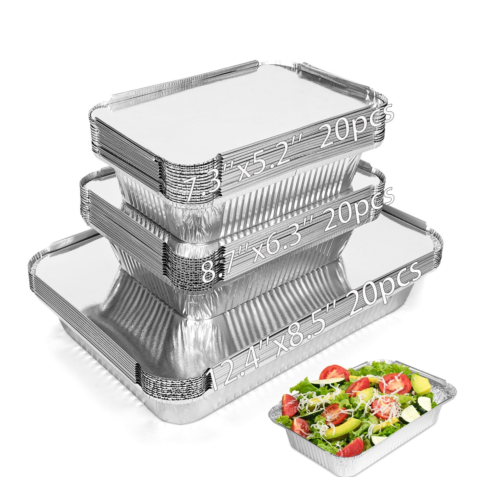 View 1 of **SOME BENT**BIBRADAA®60 Pack Aluminum Pans with Lids,2200ml(4.4LB)/1100ml(2.4LB)/700ml(1.5LB) Foil Pans with Lids,Aluminum Foil Pans,For Catering,Meal Prep and Takeout