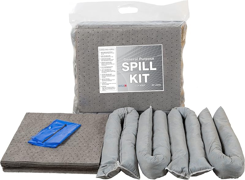 40L General Purpose Spill Kit Pack of 5 Workplace Absorbent Pads Socks