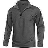 KEFITEVD Men's Quarter Zip Pullover Fleece Lined Long Sleeve Golf Shirt 1/4 Zip Sweatshirts Thermal Winter Sweaters