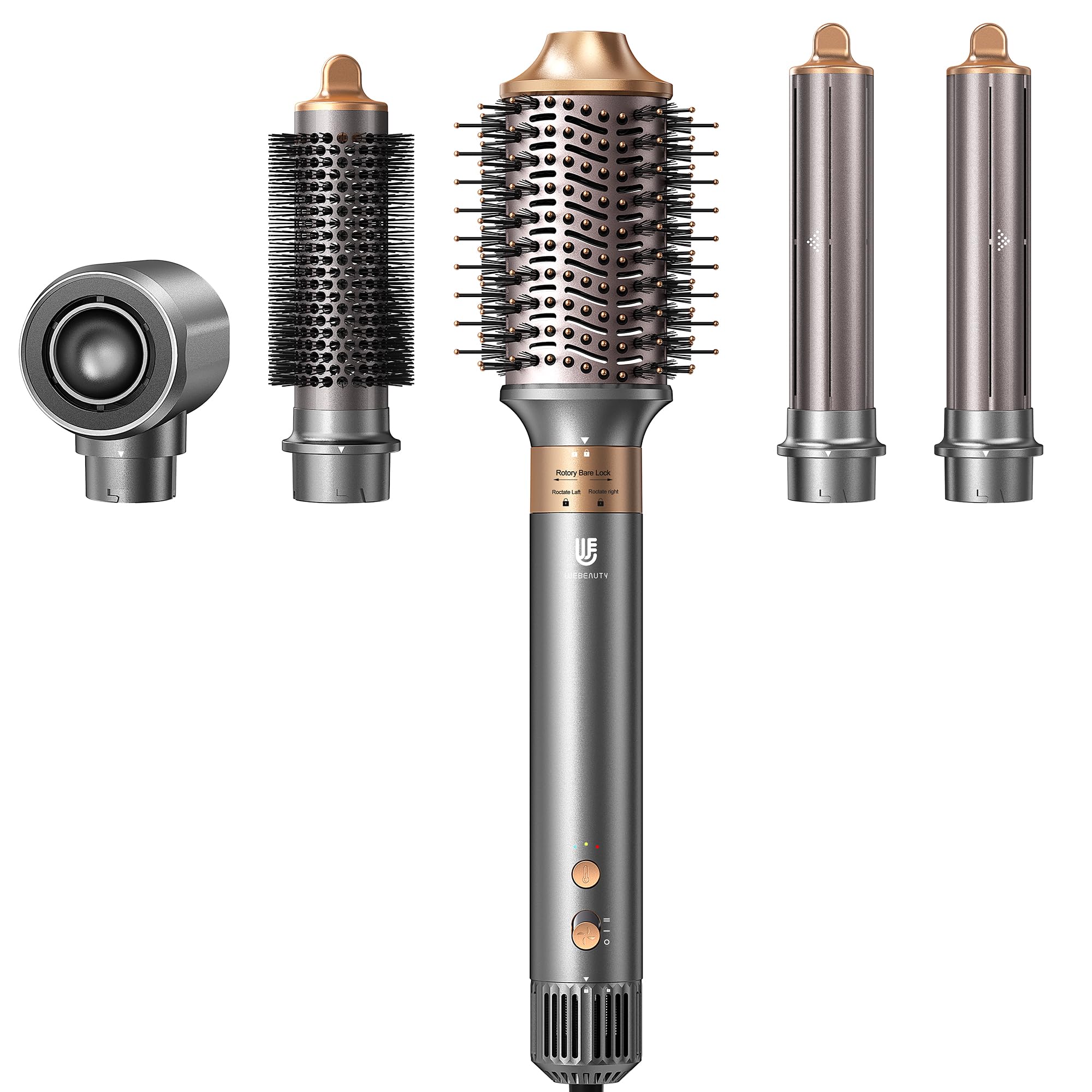 Photo 1 of Hair Dryer Brush, webeauty 5 in 1 Professional Hot Air Styling, High-Speed Negative Ionic Hair Dryer Fast Drying, Multi Hair Styler with Air Curling Iron, Volumizing, Straightening (Grey Gold)