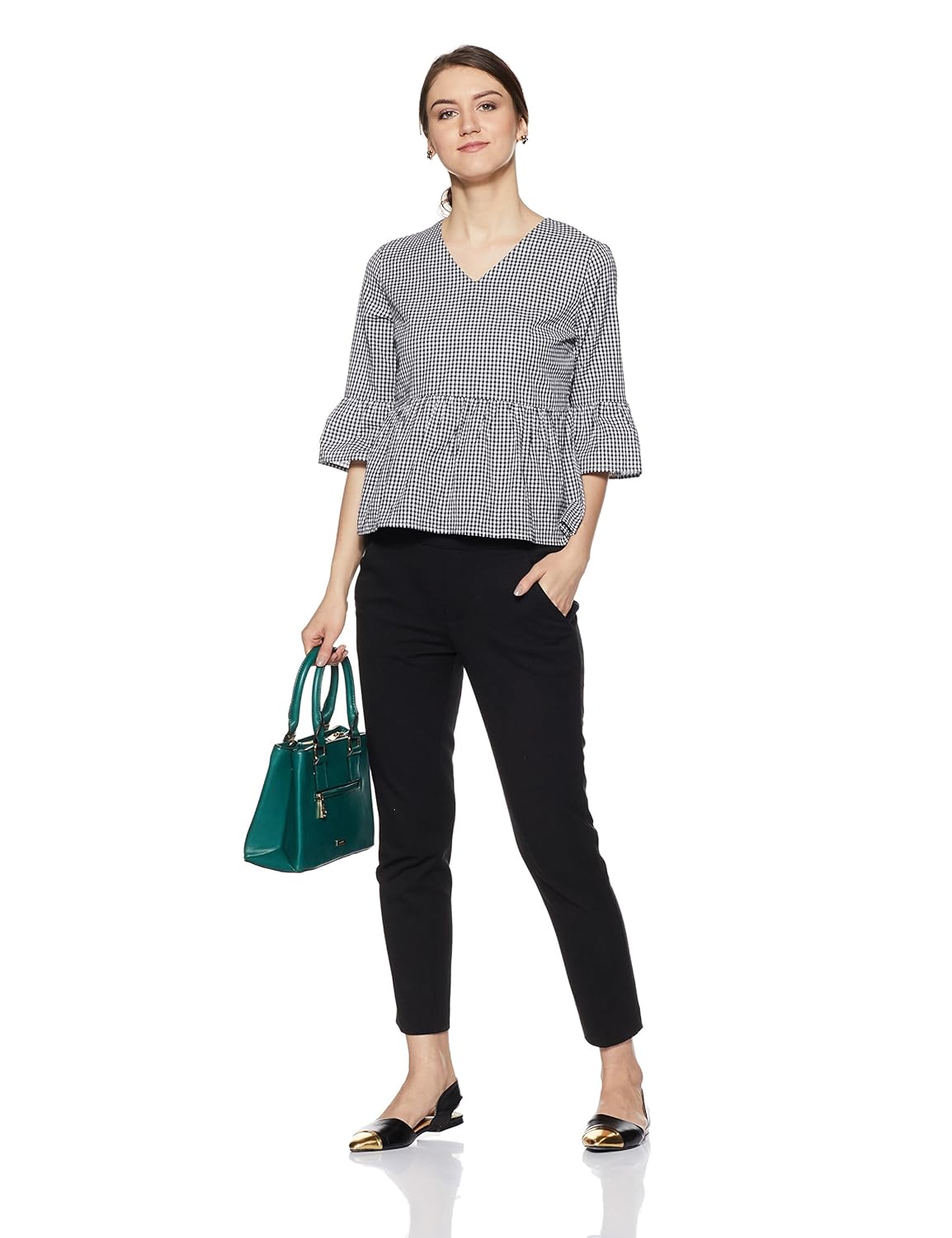 symbol amazon brand women's checkered loose fit top