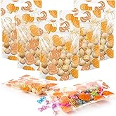 Hallswl 60pcs Little Pumpkin Plastic Resealable Treat Bags,Baby Shower Candy Gift Bag with Handle,Fall Goodie Bags for Thanksgiving Birthday Party Favors Decorations,9X6inch (Orange)