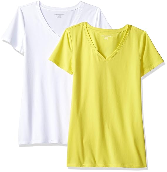 Amazon Essentials Damen 2-Pack Short-Sleeve V-Neck Solid T-Shirt
