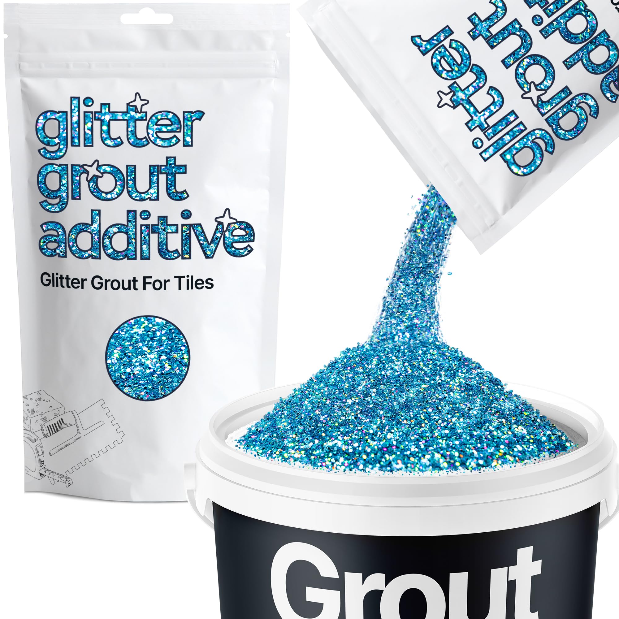 Hemway Ocean Blue Holographic Glitter Grout Additive 100g Metallic Flakes for Adding Sparkle to Kitchen & Bathroom Tiles | Enhance Your Indoor Grouting Projects with a Durable Sparkly Effect