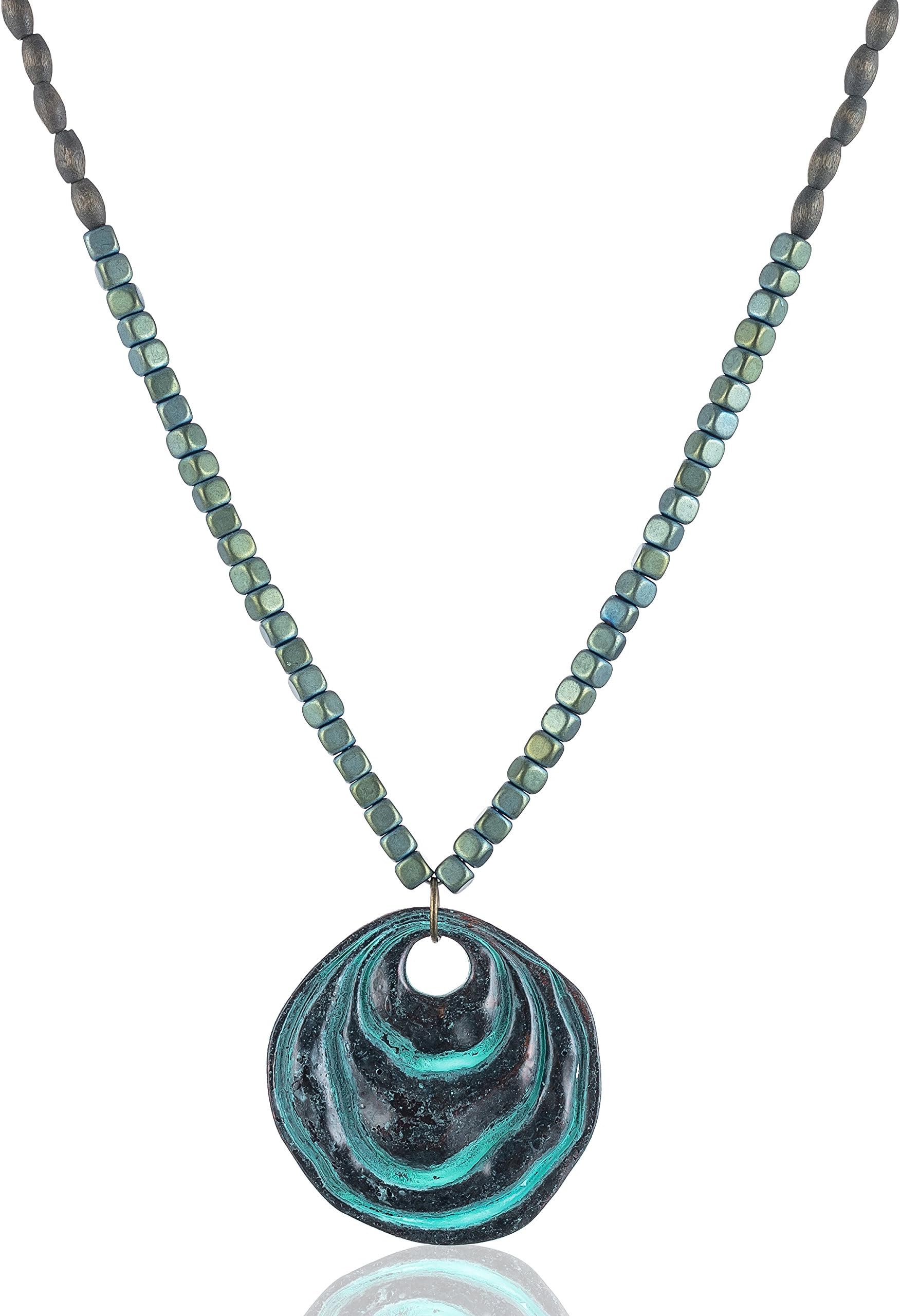 Vintage Stone Bead Women Necklaces with Green Pendant Long Necklace for Women for Women