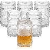 ZMOWIPDL Vintage Glassware Drinking Glasses Set of 6,15 oz Hobnail Glass Cups,Embossed Clear Water Tumbler,for Beer,Cocktail,Whiskey,Juice and Various Mixed Drinks- 1 Cleaning Brush