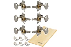Grover V97N STA-TITE 14:1 Open Gear Guitar Tuners Vintage Style Nickel Tuning Machines 3+3 with Butter Bean Button For Solid (Vertical) Headstock with Tonebird Dunlop Polish Cloth Bundle