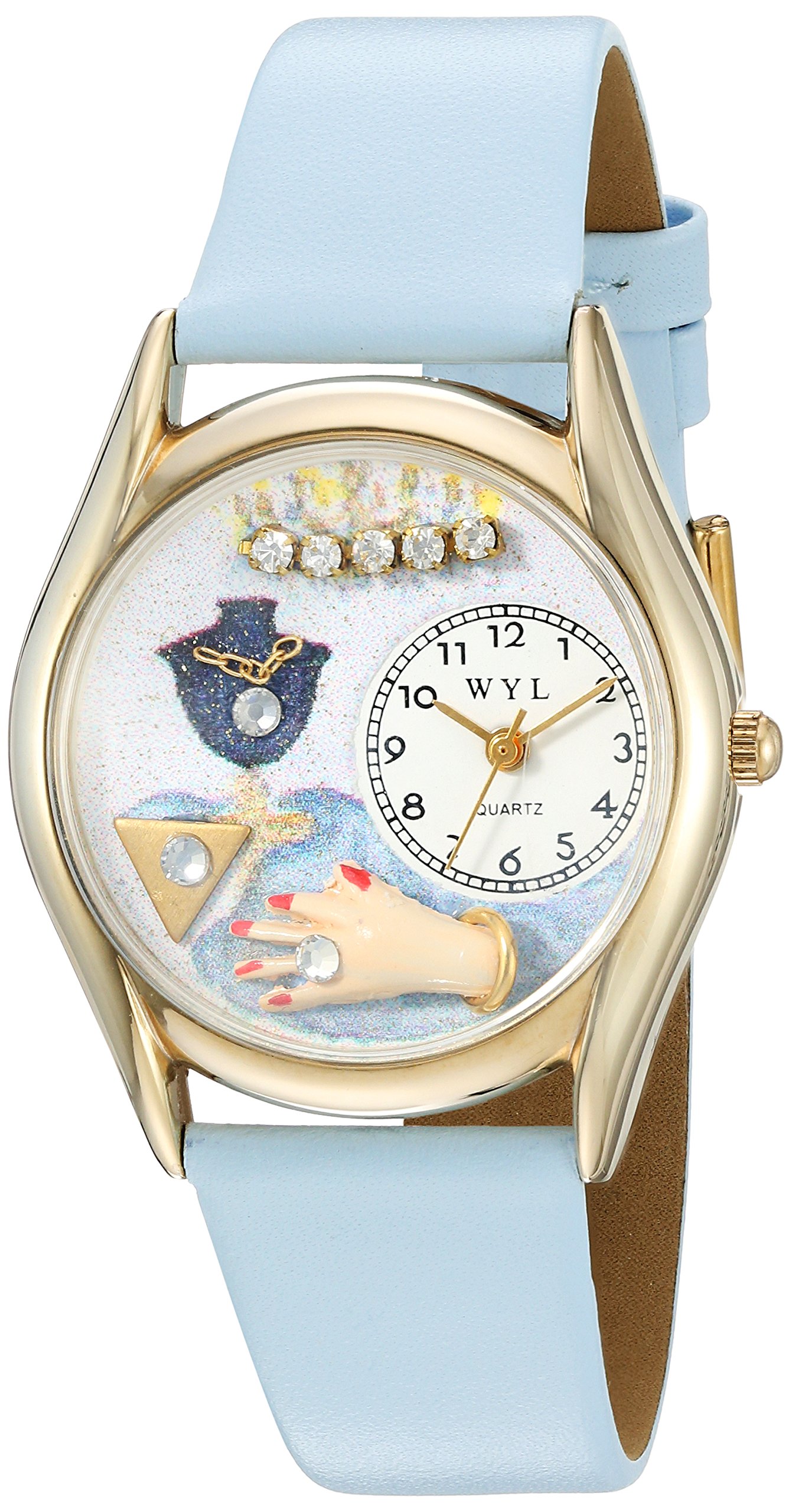 Whimsical Watches Jewelry Lover Blue Baby Blue Leather and Goldtone Unisex Quartz Watch with White Dial Analogue Display and Multicolour Leather Strap C-1010008