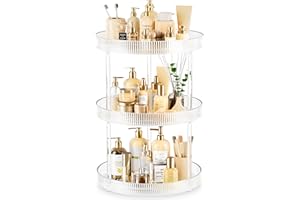 ACINA 360° Clear Rotating Storage Tray, 3 Tier Lazy Susan Bathroom Countertop Organizer, Cosmetics and Perfume Organizer, Spinning Storage Tray Vanity Organizer Shelf for Bathroom Cabinet, Kitchen(Medium)