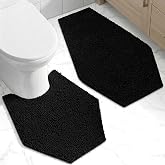 Gothic Curiosities Coffin Bath Mat + Toilet Rug 2 Piece Set | Gothic Bathroom Decor Chenille, 24 Inches By 20, Soft Thick Water Absorbent, Machine Washable, Non-Slip PVC Backing U Shaped