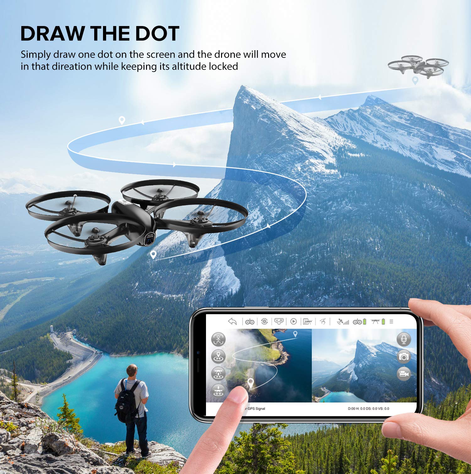 Potensic U47 Camera Drone, FPV RC Quadcotper with 720P HD Camera Live Video, Altitude Hold, Headless Mode, One Key Return and Speed Adjustment