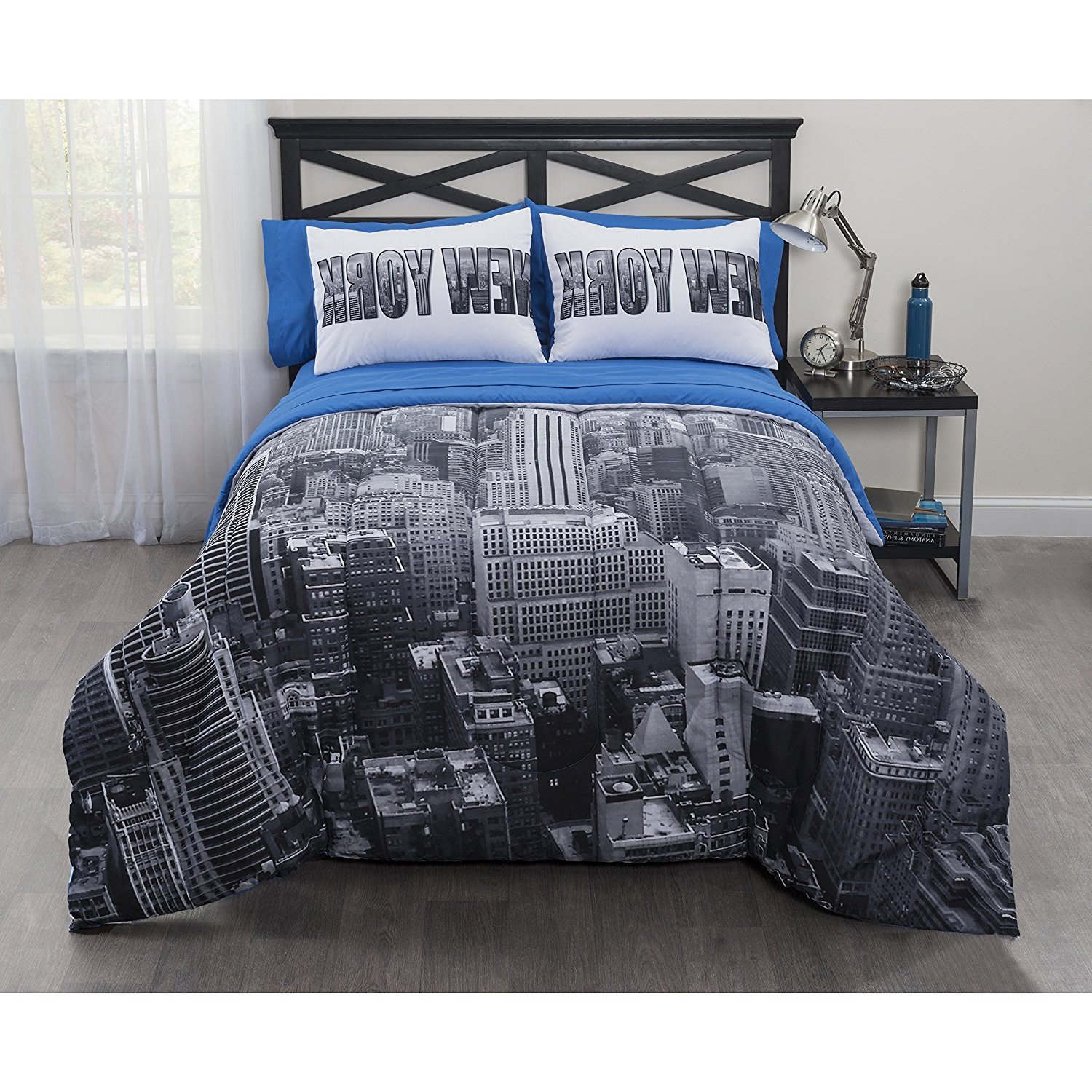 Cheap Osd 7pc Grey White New York City Skyline Theme Comforter