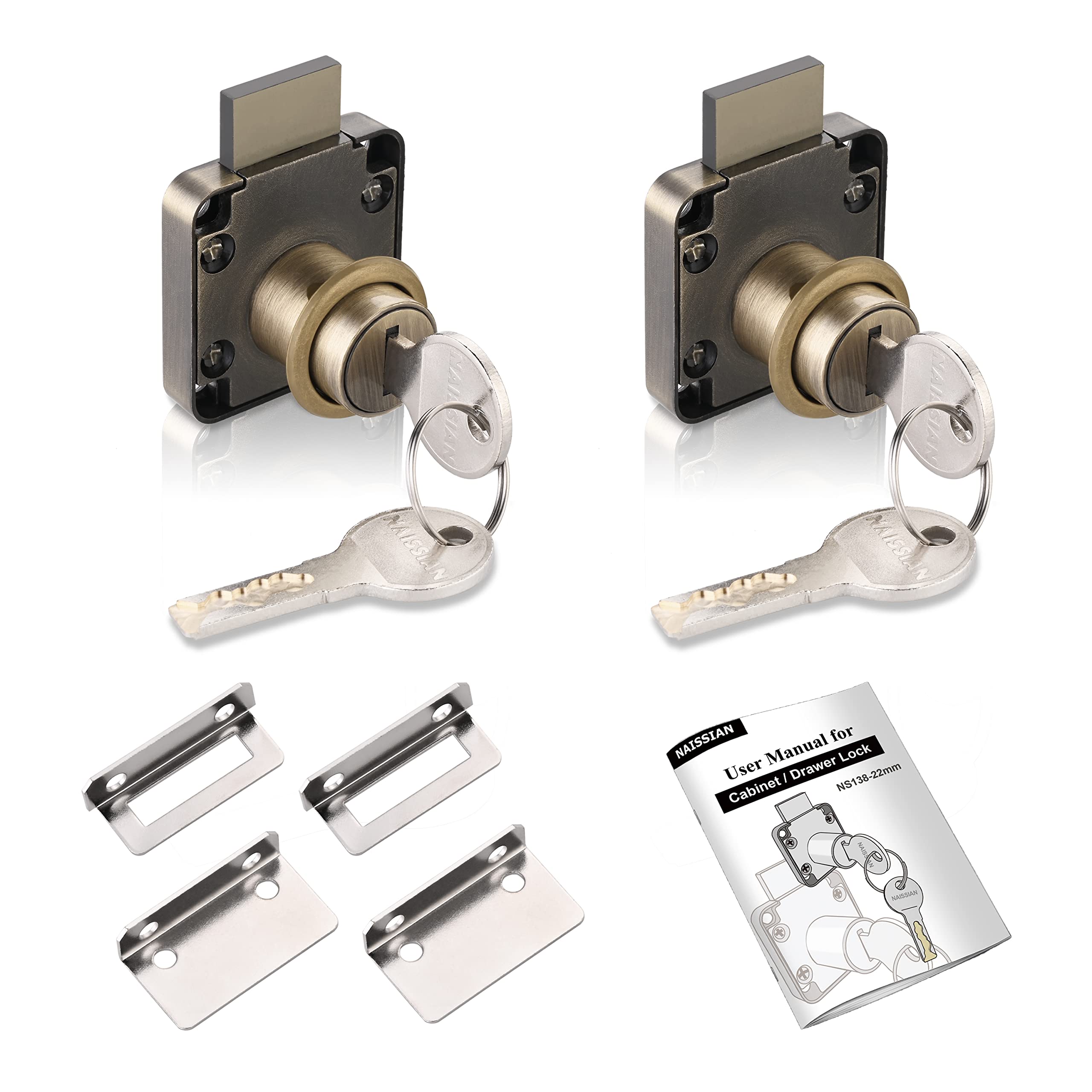 Naissian Bronze Key Lock Cabinet Locks with 4 Keys