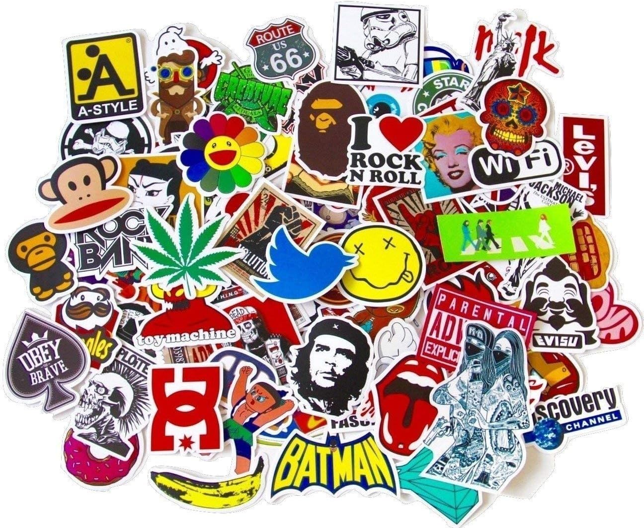 100Pcs Retro Pop Assorted Vinyl Decal Stickers Pack Art Graffiti Decor Waterproof