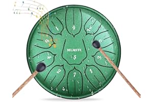 MLMTFI Rain Drum for Outside Garden, 6 Inches 11 Notes Rain Chimes for Outside, Waterproof Steel Tongue Drum for Meditation Beginner Yoga, Metal Hand Drums with Bag Music Book Drum Mallets (Green)