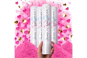 PrimePure Gender Reveal Confetti Cannon - Biodegradable Powder & Heart Shaped Confetti Poppers - Pink, 4 Pack - Baby Girl Gender Reveal Smoke Bombs - Powder Cannon Party Poppers Pink Party Supplies