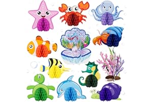 ADEYOO 12 Pcs Under The Sea Party Decorations, Sea Animals Honeycomb Centerpieces Ocean Fish Centerpieces for Table Beach Table Decorations for Baby Shower Sea Creatures Theme Birthday Party Supplies