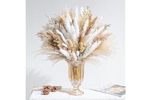 Natural Dried Pampas Grass Decor, Hicream 101 PCS Pampas Grass, Bunny Tails Dried Flowers, Reed Grass Bouquet for Wedding Boho Flowers, Long-Lasting Fall Home Table Decor, Rustic Farmhouse Party