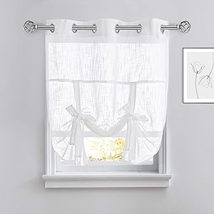 PONY DANCE Tie Up Curtain - Bedroom Window Shade Light Filter Semi-Sheer Roman Shade Drapes Valance Elegant for Home Decoration, 42 x 54 inches, White, Set of 1