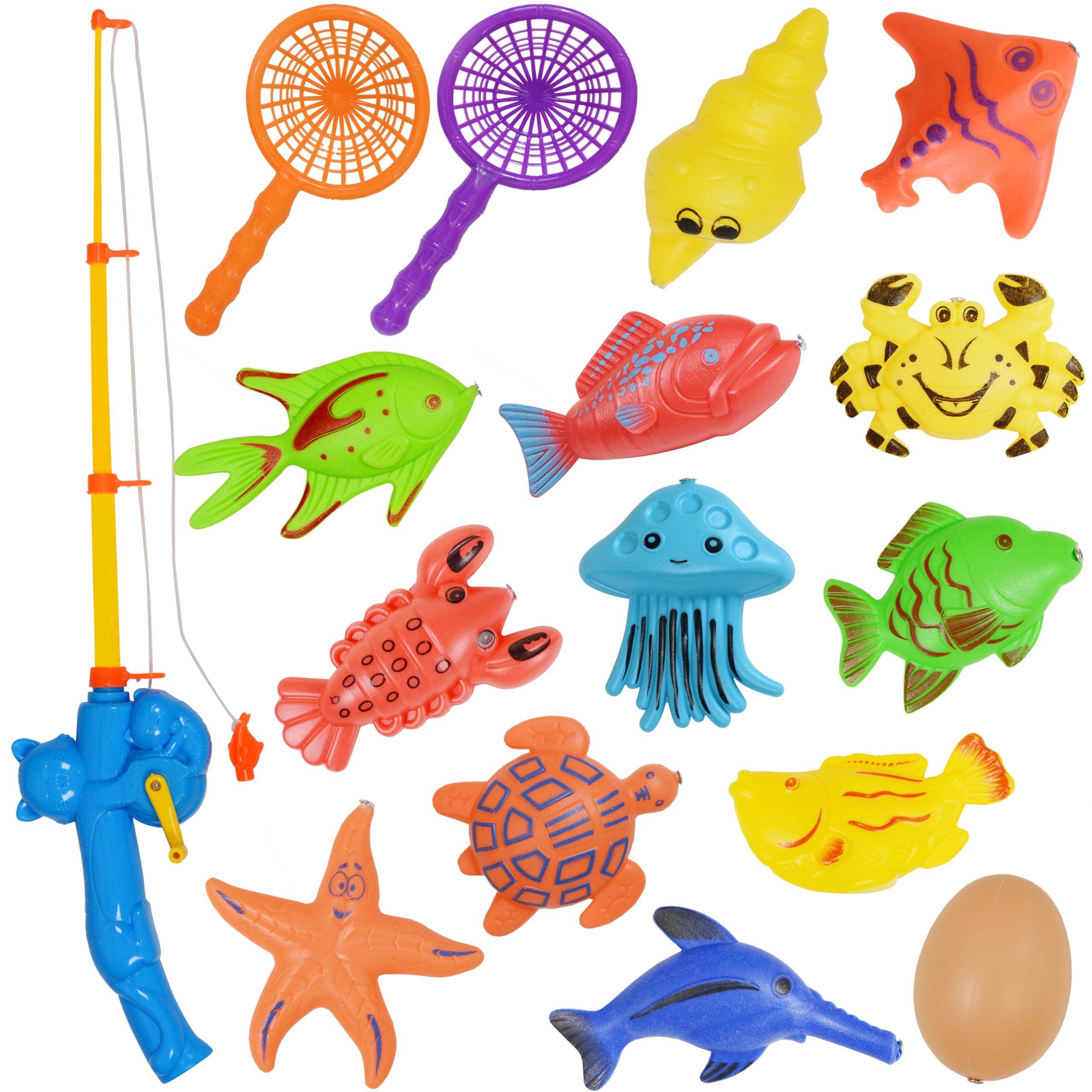 Nunki Toy Fishing Bath Toy,16 Pack Magnetic Fishing Toy(Random Fish), Waterproof Floating Fishing Playset Bathtub Pool Bathtime Toy for Kids Toddlers,Fishing Game for Kids Party Favors