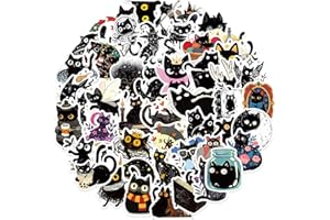 50 PCS Cute Black Cat Stickers, Funny Cartoon Cat Meme Decals for Water Bottle, Laptop, Scrapbooking, Skateboard, Luggage