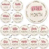 7 Pcs Months Baby Milestone Signs, 3D Pink Baby Monthly Milestone Cards Milestone Wooden Circles for Newborn Boy Girl 1-12 Months Baby Milestone Pictures (Double Sided)