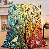 Flintis Colorful Bird Tree Blanket Bird Tree Decor Animal Throw Blanket Gifts for Girls Boys Super Warm Soft Plush Lightweight Fleece Flannel Winter Bedding Blankets for Kids Adult Women Men 50"X40"