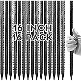 Gbekery 16 Inches Rebar Stakes(16pcs) Heavy Duty Straight Metal Ground Anchors with Chisel Point Ends for Timber,Concrete,Plant Support,Camping Tents,3/8 Inch Thickness Garden Stakes,Black