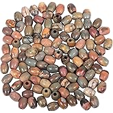 Nupuyai Pack of 30 Barrel Large Hole Beads for Jewelry Making, Polished Rondelle Stone Macrame Beads fit Charms Bracelet, Picasso Jasper