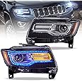 VLAND Led Headlights Compatible with Cherokee 4th Gen WK2 2011-2013 Halogen/Xenon Version w/Dynamic Animation Blue Running Light w/Sequential Turn Signal (Chrome)