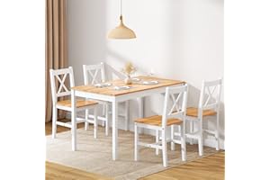 sogesfurniture 42.5" 4-Person Dining Table Set, 5 Pieces Pine Wood Kitchen Table with 4 Chairs,Indoor Modern Rectangular Dining Table Furniture Set for Kitchen, Dining Room, Dinette, Breakfast Nook