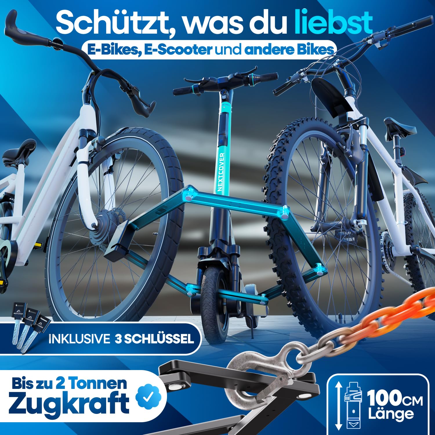 NEXTCOVER® Faltschloss Fahrrad FoldOne 100cm - Das Original - mit SteelSecure-Technologie und 3 Schlüsseln I Robustes Fahrradschloss Faltschloss, Fahrradschloss hohe Sicherheit mit Halterung 5